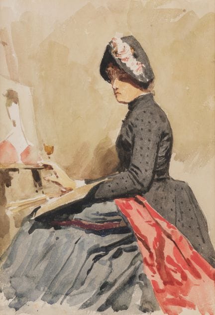 Albert Anker 1831–1910  
Junge Dame an der Staffel