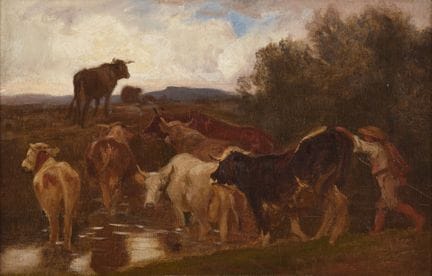 Rudolf Koller 1828–1905  
Kuhherde in der Furt 
Öl