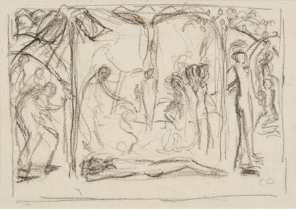 库诺·阿米特 1868–1961  
《青春之泉》， 
炭笔画于纸上 
右下角署有缩写“CA” 
1