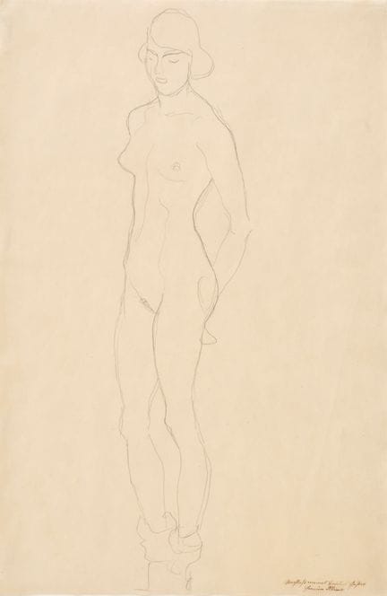 古斯塔夫·克林姆特 1862–1918  
《站立的裸体》，1916/17 
纸本铅笔画 
右下角有