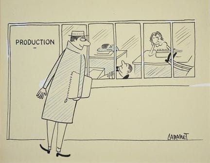 Sur le thème du BUREAU. Neuf dessins à l'encre noi