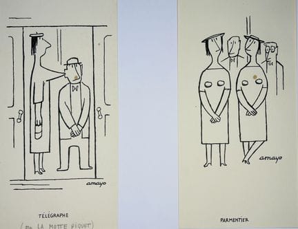 Sur le thème du METRO PARISIEN. Neuf dessins à l'e