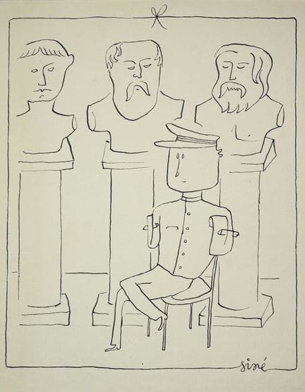 SINÉ Maurice.
Sans légende. (Le gardien de musée)
