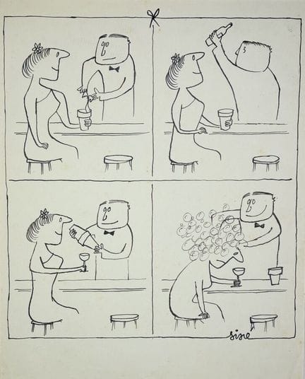 SINÉ Maurice.
Sans légende. (Le barman)
Dessin à l