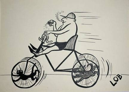 LOB Jacques.
 Sans légende. (Le cycliste)
Dessin à