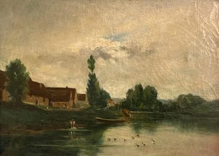 19TH-CENTURY FRENCH SCHOOL
"Village by a River, Br