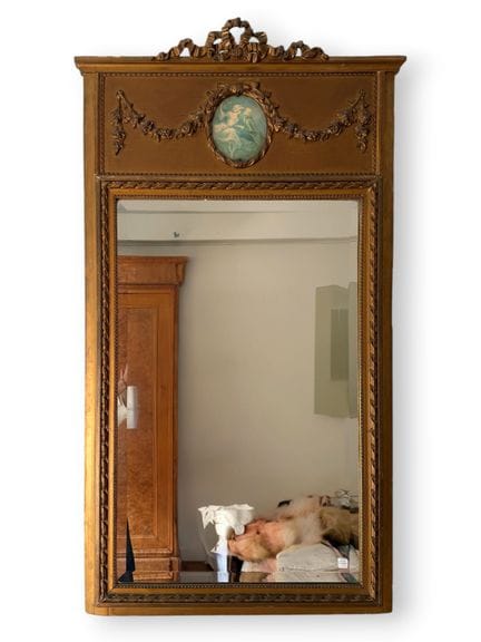 Miroir trumeau rectangulaire en bois doré à décor 