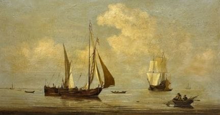 ESCUELA DEL SIGLO XIX
Pescadores en el mar, 
Óleo 