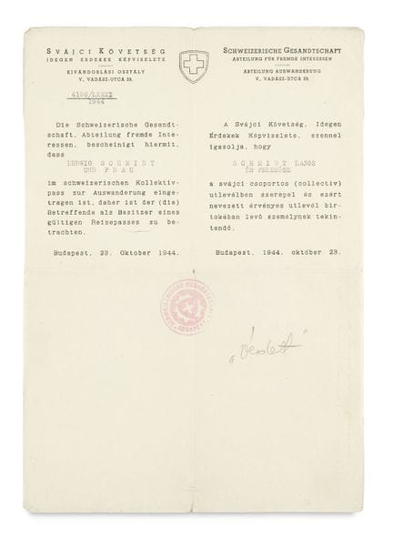 Judaica

 

Schutzbrief der Schweizerischen Gesand