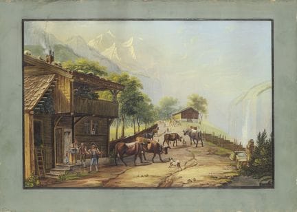 Alpi

 

Scena di genere con paesaggio alpino. Int