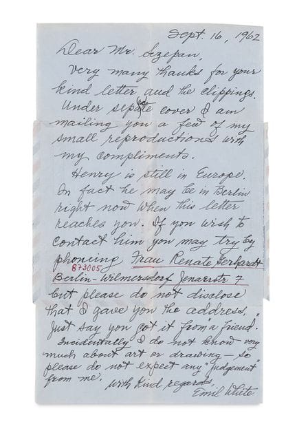 Henry Miller

White, Emil

Brief von Emil White an