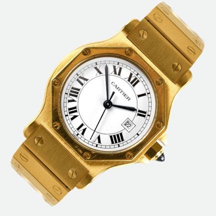 卡地亚（CARTIER）：“Santos”腕表，
制造商：卡地亚，巴黎。型号：“Santos”。年份