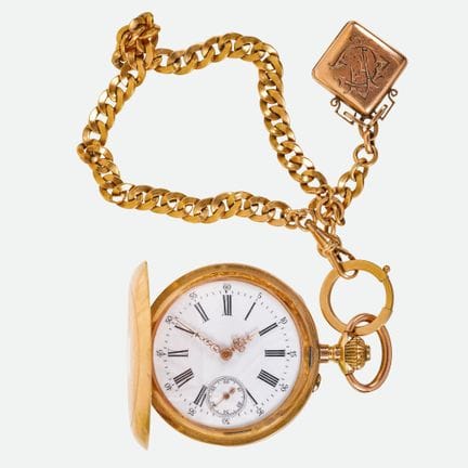MONTRE DE POCHE : Savonnette avec chaîne et médail