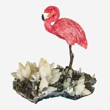 动物雕塑：洛桑，1980-1990年（皮埃尔·格鲁姆瑟），
火烈鸟
玫瑰石和萤石，金属
高：17 厘