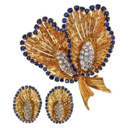SAPHIR-DIAMANT-SET :
Elegante, Brosche und Ohrclip