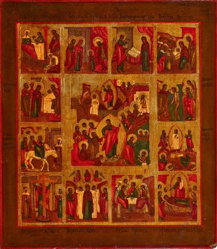 RUSSIA, INTORNO AL 1800: Icona festiva,
raffiguraz
