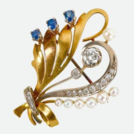 PERLEN-SAPHIR-DIAMANT-BROSCHE :
Stilvolle Arbeit a