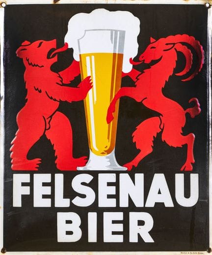 PANNEAU ÉMAILLÉ : « Felsenau Bier », Suisse, vers 