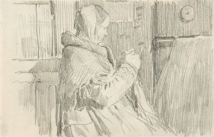 ANKER, ALBERT (1831 – 1910): Donna intenta a un la