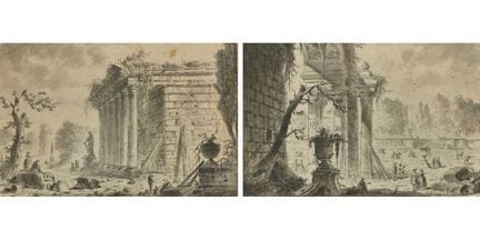ANONIMO, XIX SECOLO: Coppia di vedute romantiche d