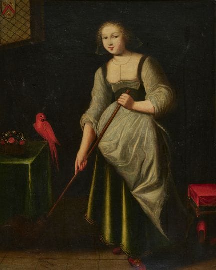 FIAMMINGO, XVII SECOLO: Giovane donna con una scop