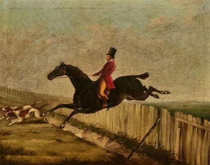 ENGLAND, 19TH CENTURY: Horseman with Dogs.
Oil on 