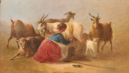 ITALY, 19th CENTURY: Goat Herder with Her Herd
Oil