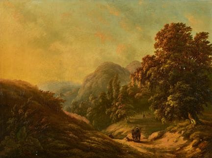FRANCE, 19th CENTURY: Landscape with Hunters
Oil o