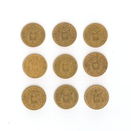 9 monnaies or : 20 FF Napoléon III tête laurée (18