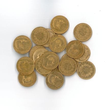 20 monnaies or : 20 FF Napoléon III tête nue 1860 