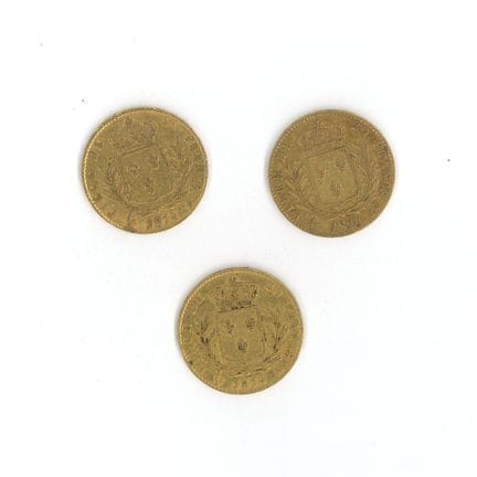3枚金币：1814年路易十八20法郎金币 A