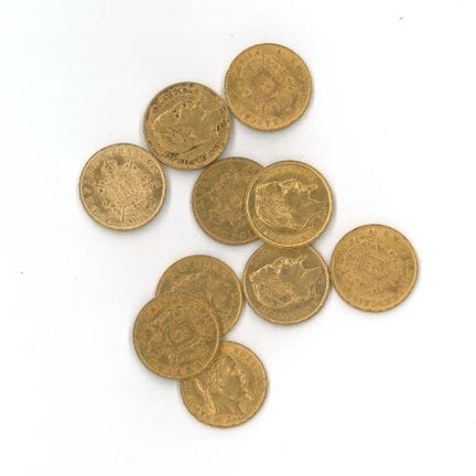 10 monnaies or : 20 FF Napoléon III tête laurée 18