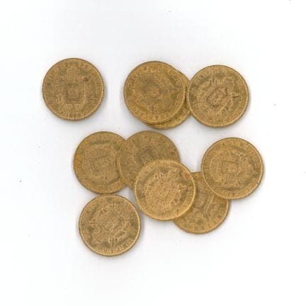 10 monnaies or : 20 FF Napoléon III tête laurée 18
