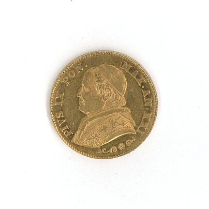 1 monnaie en or : 20 Lire Vatican Pie IX 1866 R