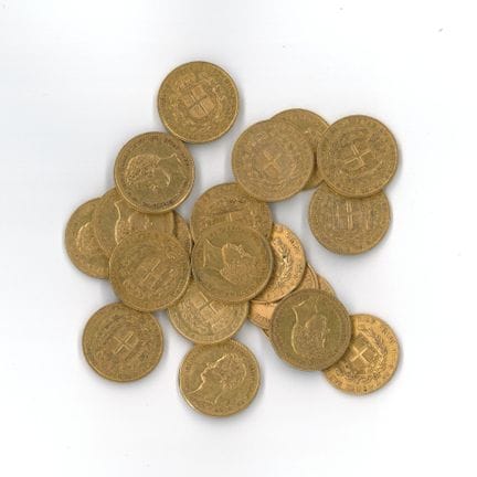 20 monnaies or : 20 Lires Charles Albert - Roi de 