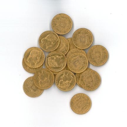 20 monnaies or : 20 FF Napoléon III tête laurée 18