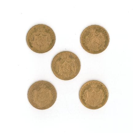 5 monnaies or : 20 F Belgique Léopold II (1869 x 1