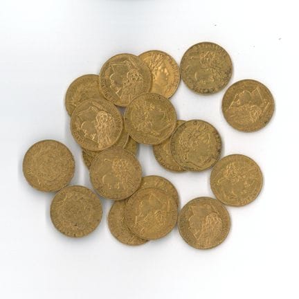 20枚金币：20枚FF塞雷斯币（1850年A版×19枚，1851年A版×1枚）