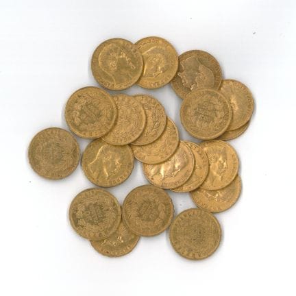 20 monnaies or : 20 FF Napoléon III tête nue 1860 