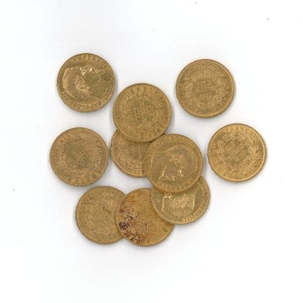 10 monnaies or : 20 FF Napoléon III tête nue 1860 