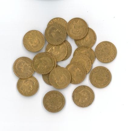 20枚金币：20法郎拿破仑三世无冠像（1858 A × 18，1858 BB）