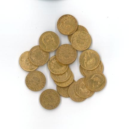 20 monnaies or : 20 FF Napoléon III tête nue 1859 
