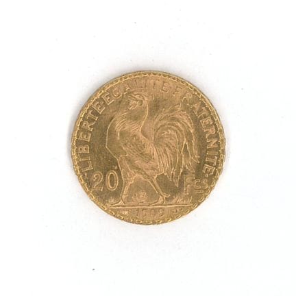 1 monnaie en or : 20 FF Coq 1909