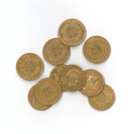 10 monnaies or : 20 FF Napoléon III tête nue 1860 