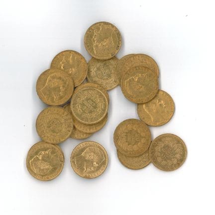 20 monnaies or : 20 FF Napoléon III tête nue 1859 