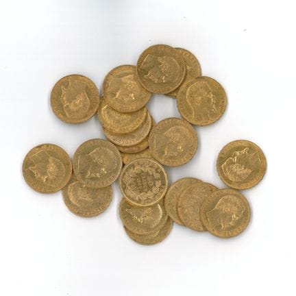 20 monnaies or : 20 FF Napoléon III tête nue 1860 