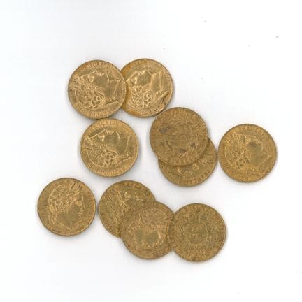 10枚金币：1851年A版20法郎塞雷斯金币
