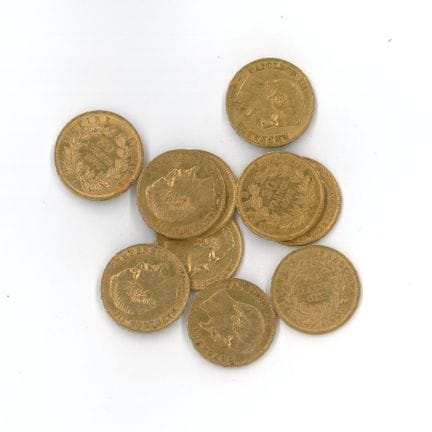 10 monnaies or : 20 FF Napoléon III tête nue 1860 
