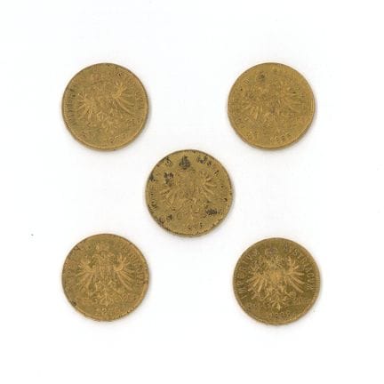 5 monnaies or : 8 Florins Autriche François-Joseph