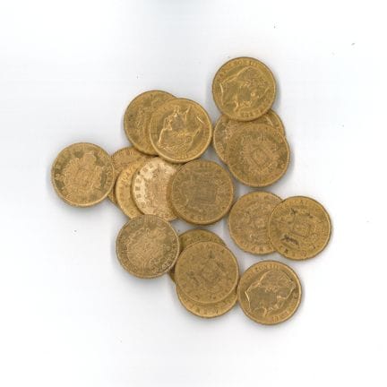 20 monnaies or : 20 FF Napoléon III tête laurée 18